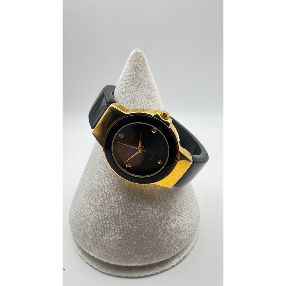 Vintage Joan Rivers Watch Bangle Classics Black Lucite Cuff Gold Tone READ